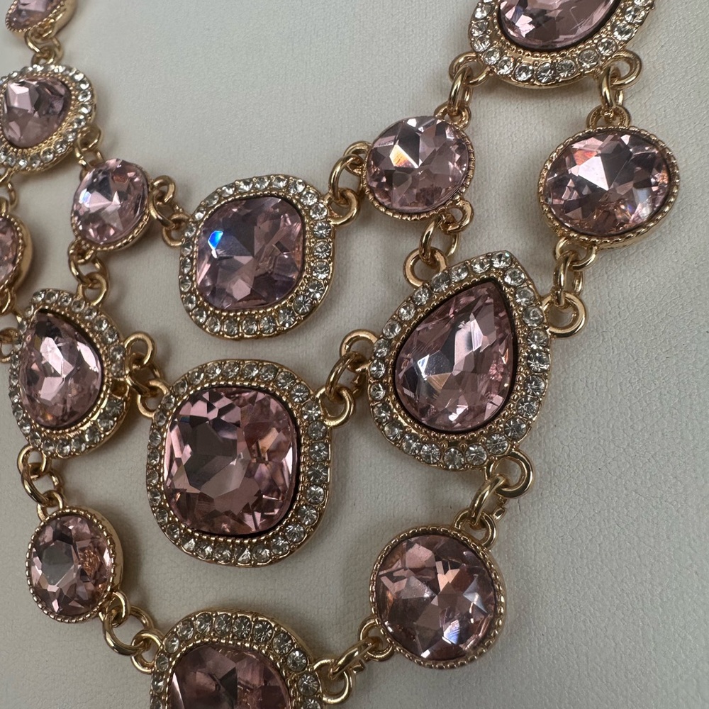 Monet Blush Pink Crystal Statement Necklace Gold Tone Sparkle